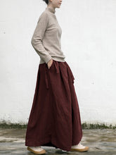 Women Loose Retro Solid Color Wide Leg Casual Pants